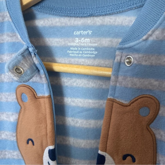 Carter's Blue Striped Bear Fleece Sleep Sack Wearable Blanket Baby Boy 3-6 mo - Picture 8 of 10